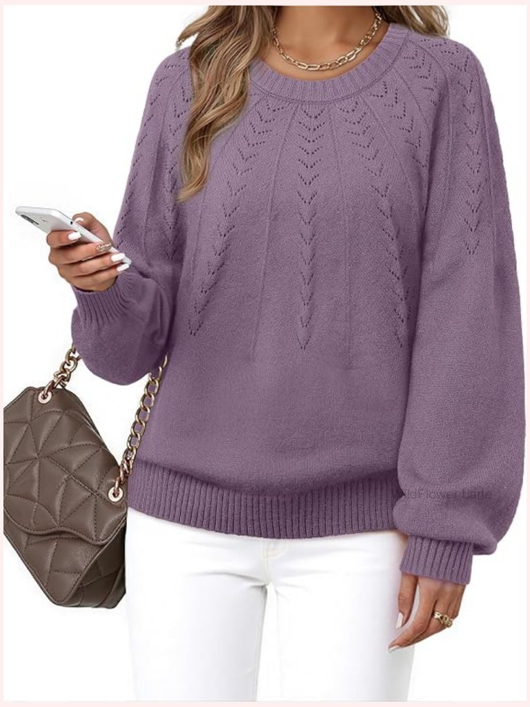 Long Sleeve Crewneck Pullover Sweater Loose Fit Knit Top Fall Winter
